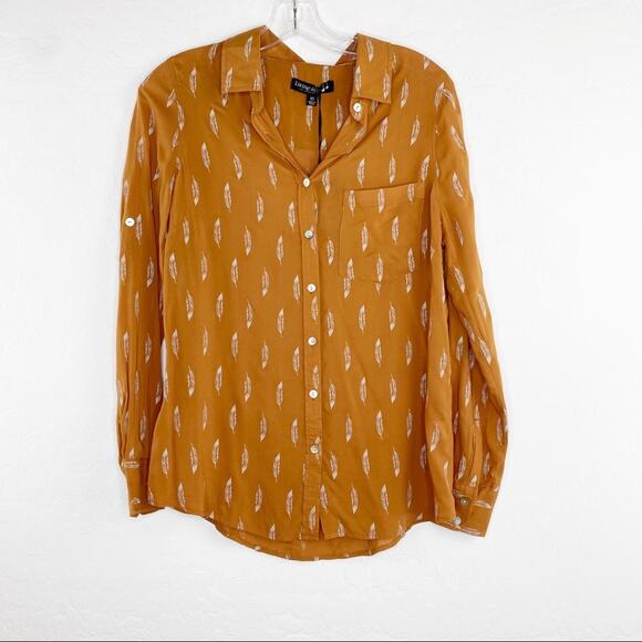 Living Doll Feathers Long Sleeve Button Up Blouse Camel Brown XS - Picture 5 of 11